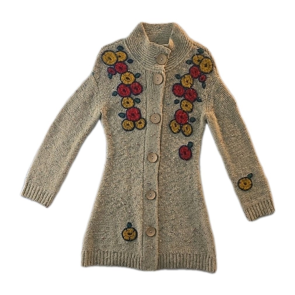 Vintage Floral Embroidered Sparrow 60 Wool Sweater  Size S